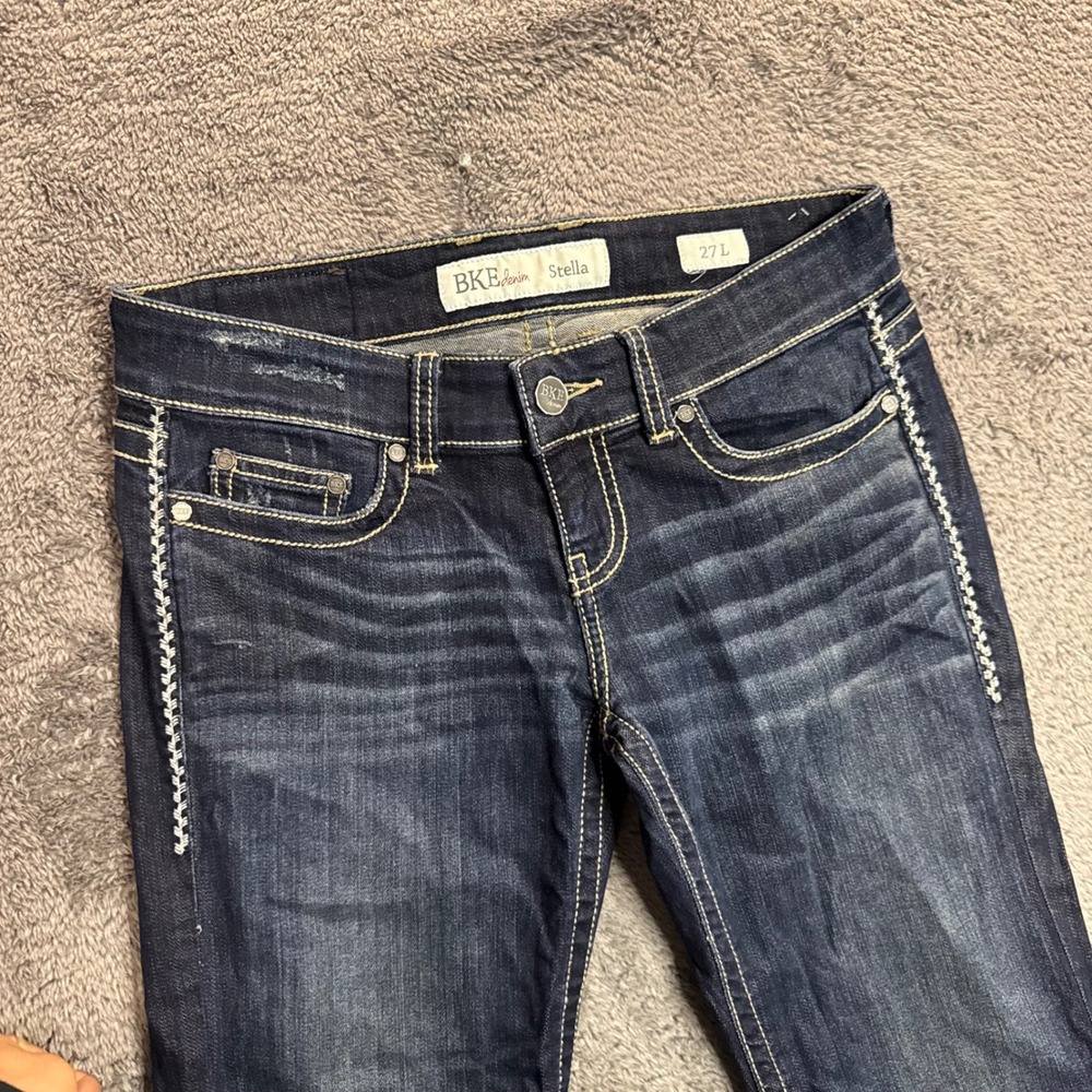BKE Stella Mid Rise Bootcut Jeans Dark Wash Embroidered 27L 27 Long Womens